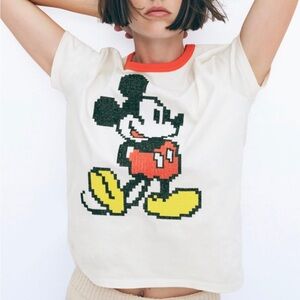Zara Disney Embroidered Mickey Mouse T-Shirt size S